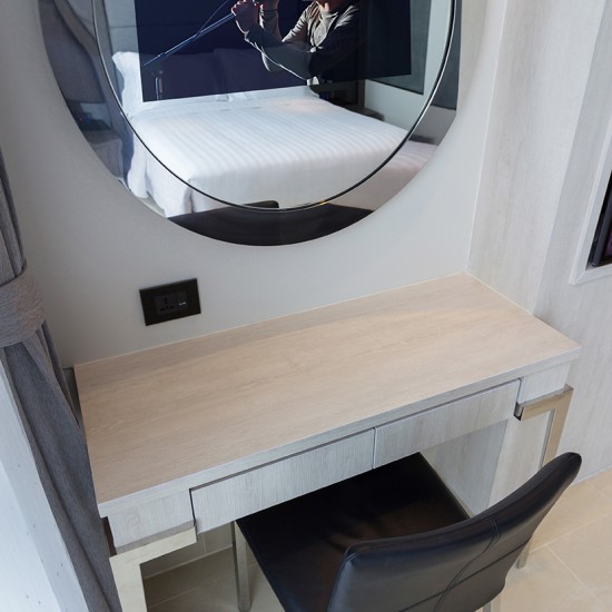 hotel-tv-mirror Clearview TV Mirror installed in a makeup room